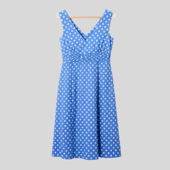 Vintage Boden V-neck Polka Dot A-line Sleeveless Dress Blue/White Size 8L NWOT Vintage Boden V-neck Polka Dot A-line Sleeveless Dress Blue/White Size 8L NWOT